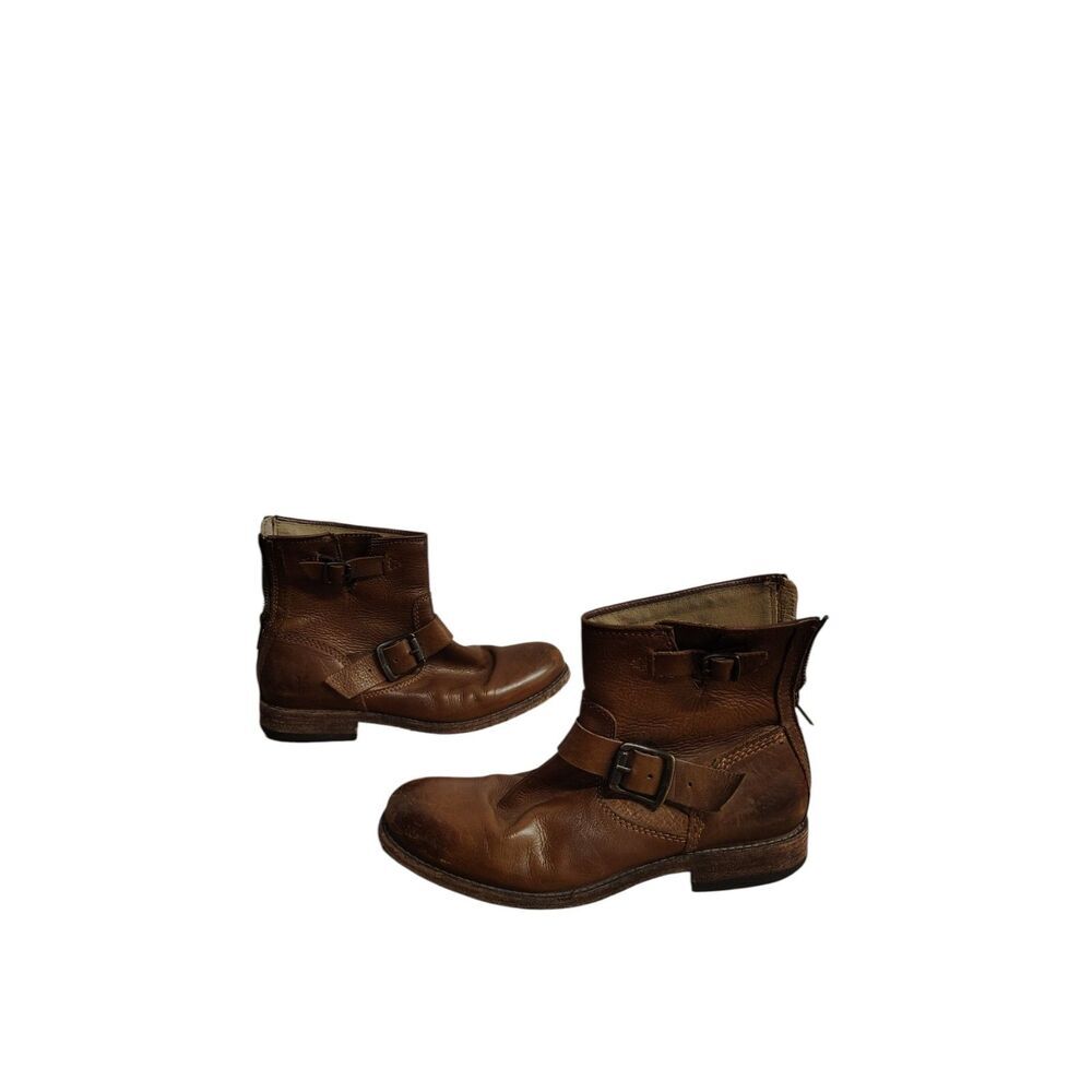 FRYE Tyler Back-zip Short Engineer Boots Cognac Leather Size 7